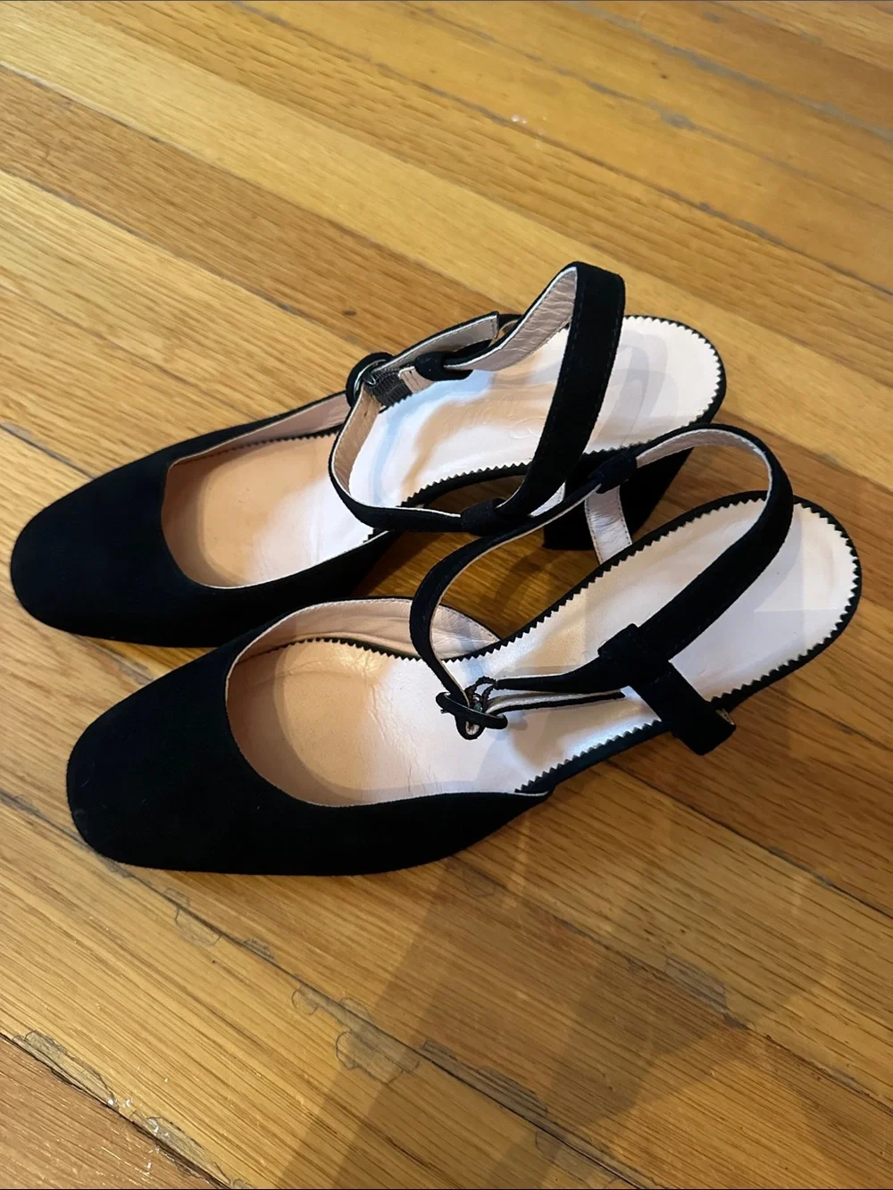 J. Crew Black Suede Ankle-Strap Block Heels